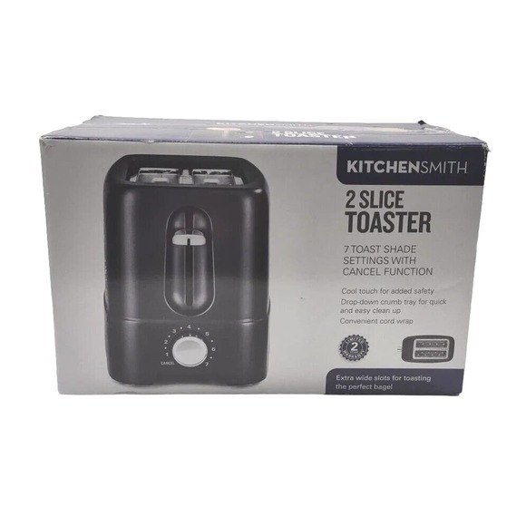 KitchenSmith 2 Slice Toaster 7 Toast Shade Extra Wide Slots Black - Picture 10 of 15